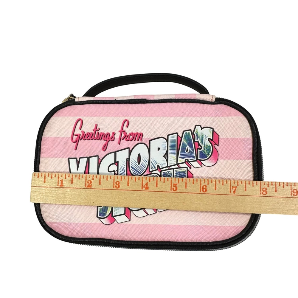 Victorias Secret Pink Striped Greetings From Tropical Makeup Travel Bag Case - Picture 6 of 9